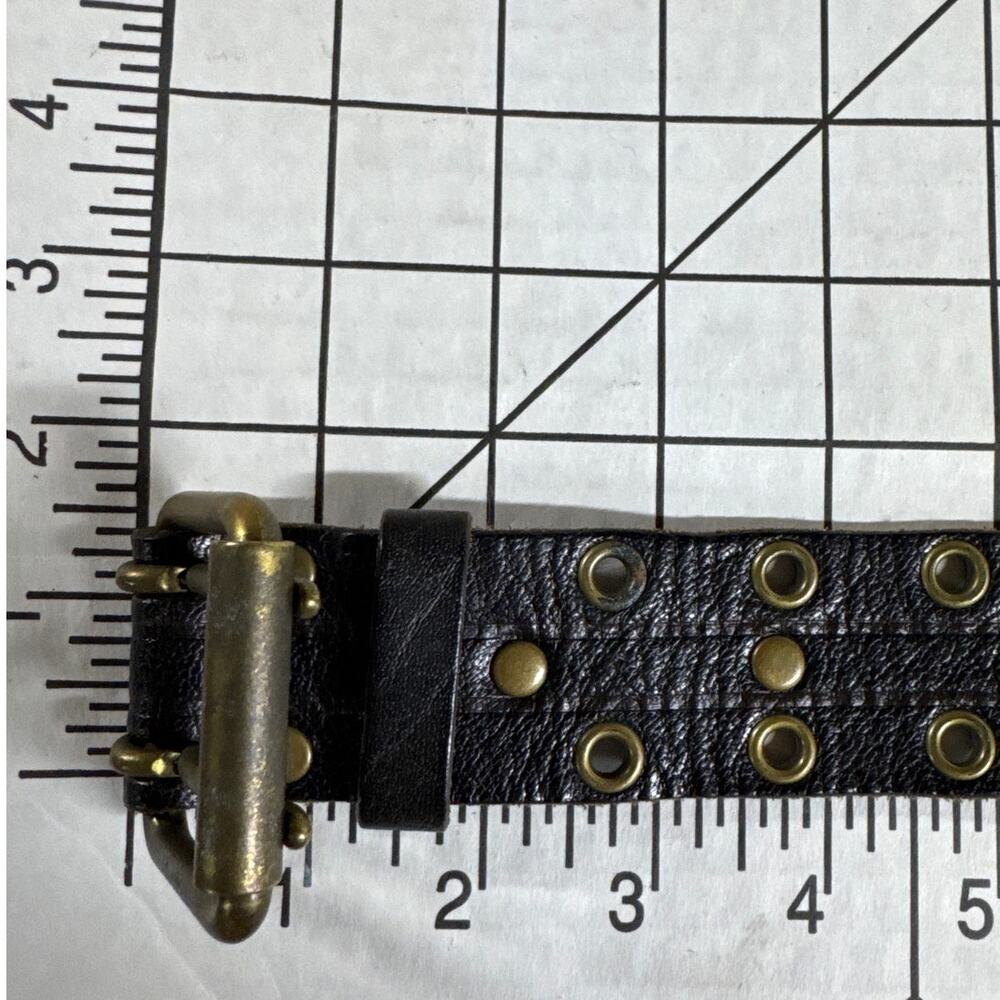 Old Navy Vintage Black Leather Biker Metal Eyelets Double-Prong Buckle Belt XL - Picture 6 of 8